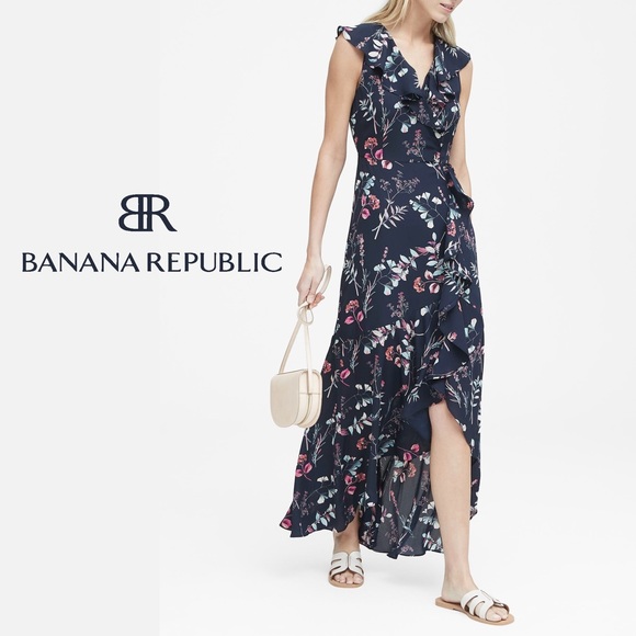 Banana Republic Dresses & Skirts - Banana Republic Floral Ruffle-Wrap Maxi Dress, 8